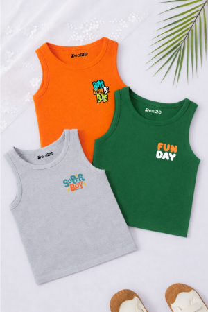 Pack of 3 Super Fun Day Kids Printed Tank Tops