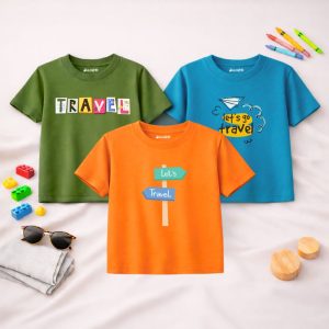 Pack of 3 Lets Trio Travel Printed T-Shirts For Boys
