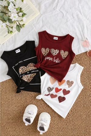 Pack of 3 Keep Heart Smile Girls Printed tank tops