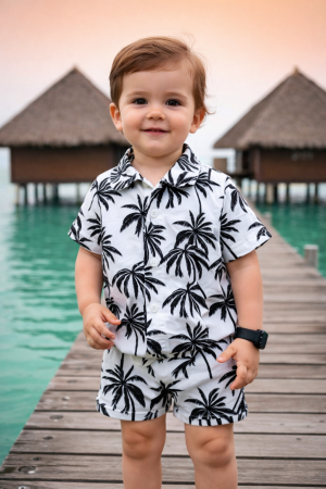 Kids Palm Tree Printed Summer Short Suit For Boys