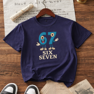 Six Seven Lightning Cartoon Printed Navy Blue T-Shirt For Kids