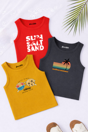 Pack of 3 Chill Endless Sand Kids Printed Tank Tops