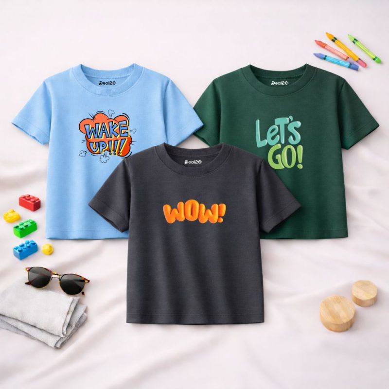 Pack of 3 Go Wake Wow Printed T-Shirts For Boys