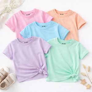 Bundle of 5 Bloom Color Tees Plain Basic Summer T-Shirts For Girls