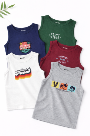 Pack of 5 Beach Holiday Vacation Kids Printed Tank Tops