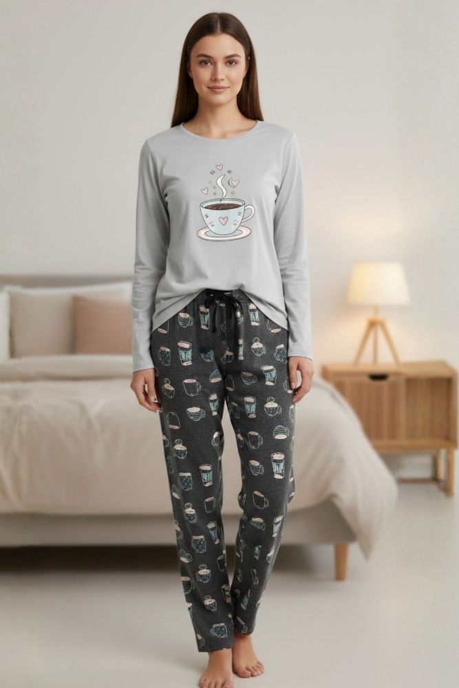 Coffee Cozy Graphic Print Jersey Nightwear Set for Womens Coffee Cozy Graphic Print Jersey Nightwear Set for Womens