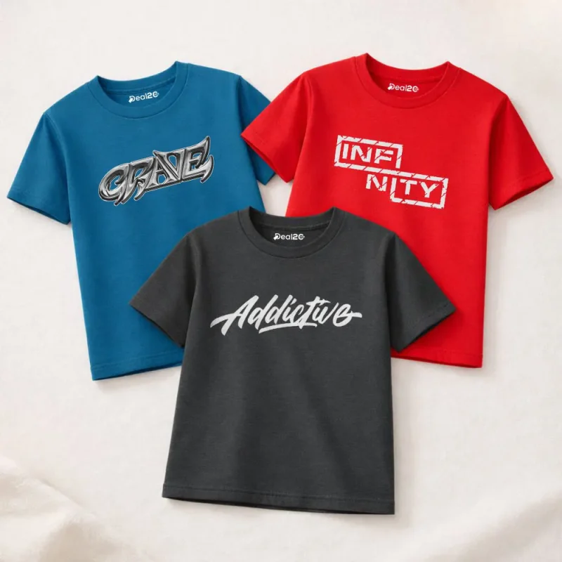 Pack of 3 Chill Addictive Infinity Printed T Shirts For Tween Kids