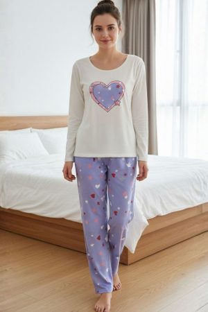 Starry Heart Graphic Print Jersey Nightwear Set for Women