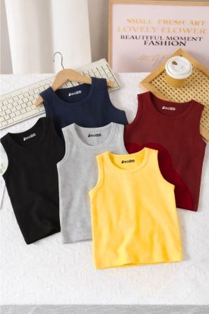 Bundle of 5 Simple Plain Basic Tank Tops For Young Kids