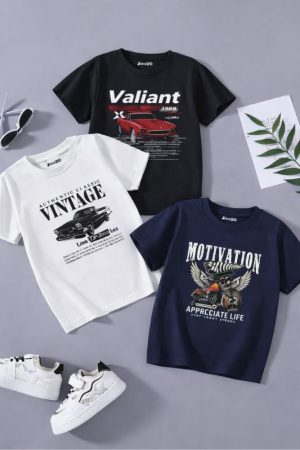 Pack of 3 Valiant Motivation Printed T Shirts For Tween Kids