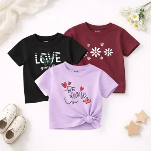 Pack of 3 Be Love Yourself Printed T-shirts for Girls
