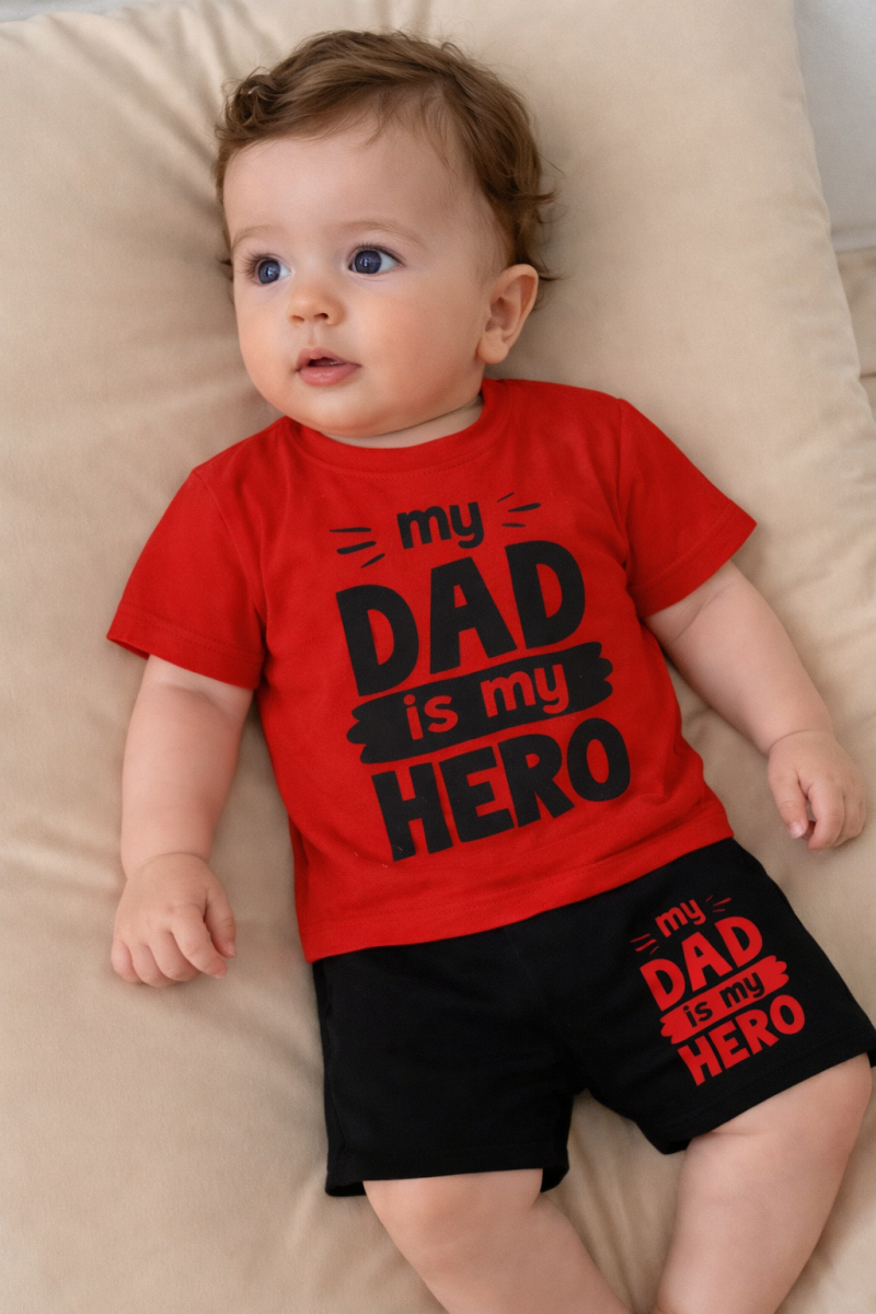 Kids My Dad My Hero Printed Summer Short Suit