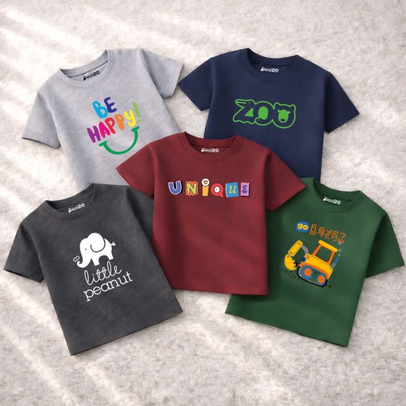 Pack of 5 Unique Peanut Dozer Printed T-Shirts For Boys