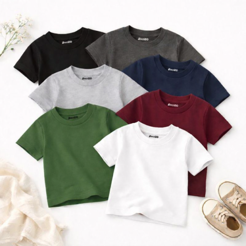 Bundle of 7 Plain Basic Summer Colorful Set T-Shirts For Kids