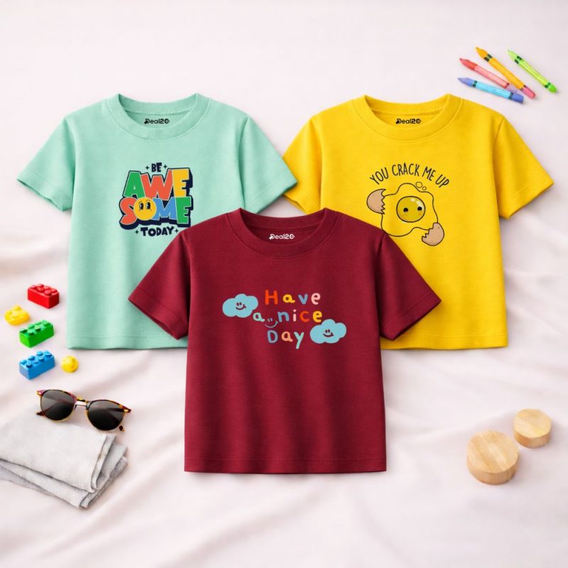 Pack of 3 Be Awesome Day Printed T-Shirts For Boys Pack of 3 Be Awesome Day Printed T-Shirts For Boys