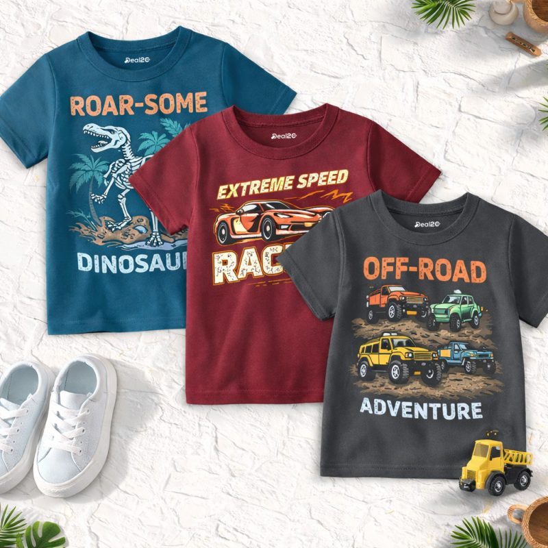 Pack of 3 Roarsome Extreme Adventure Printed T-Shirts For Boys Pack of 3 Roarsome Extreme Adventure Printed T-Shirts For Boys