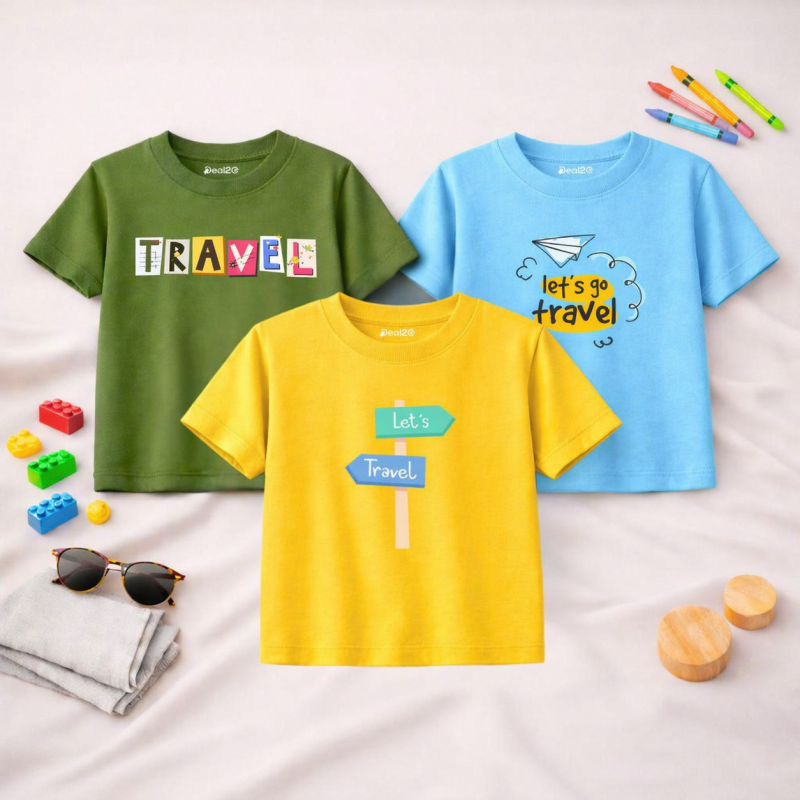 Pack of 3 Lets Trio Travel Printed T-Shirts For Boys