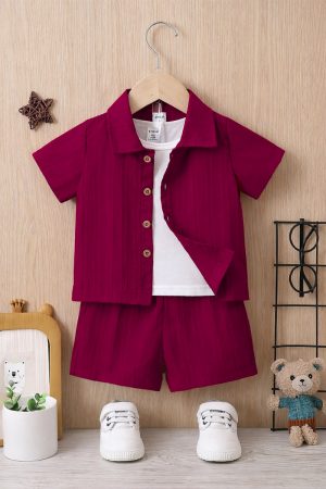 Stylish Toddler Maroon Summer Co-Ord Set for Boys