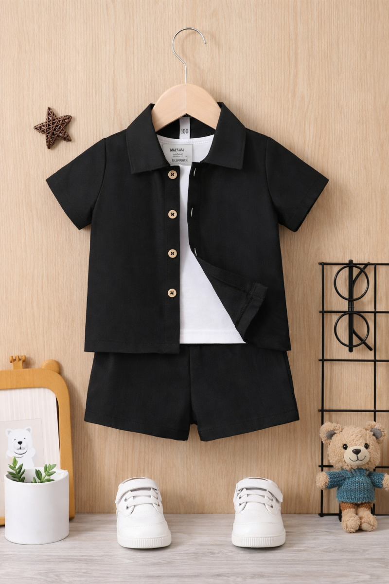 Elegant Stylish Black Summer Co-Ord Set for Boys Elegant Stylish Black Summer Co-Ord Set for Boys