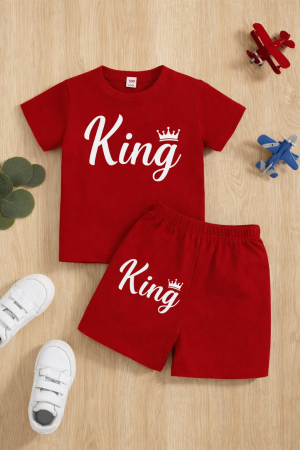 Kids Royal King Printed Maroon Summer Short Suit