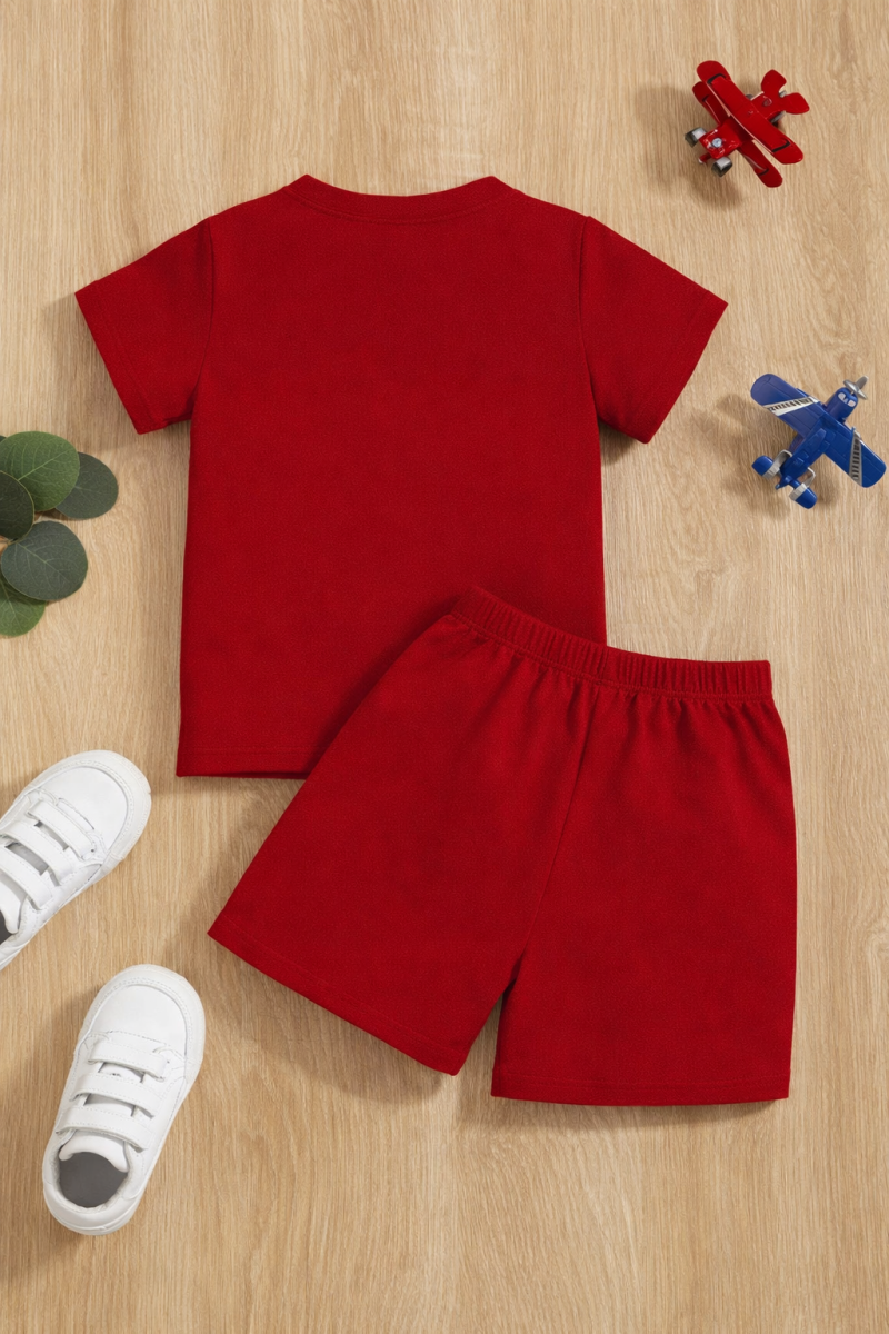 Kids Royal King Printed Maroon Summer Short Suit