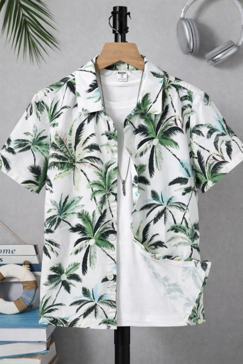 Palm Tree Print Short Sleeve Casual T-Shirt For Young Boys