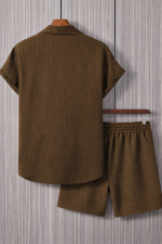 Men Coffee Color Textured Short-sleeve Shirt and Shorts Set