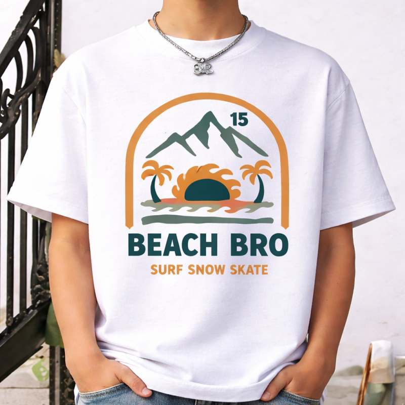 Beach Bro Skate Printed White T-Shirt For Kids
