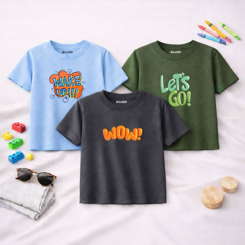 Pack of 3 Go Wake Wow Printed T-Shirts For Boys