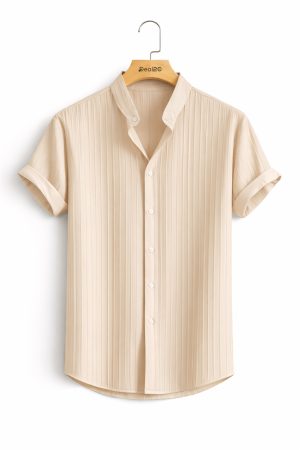 Fawn Casual Solid Color Short Sleeve Jacquard Shirt