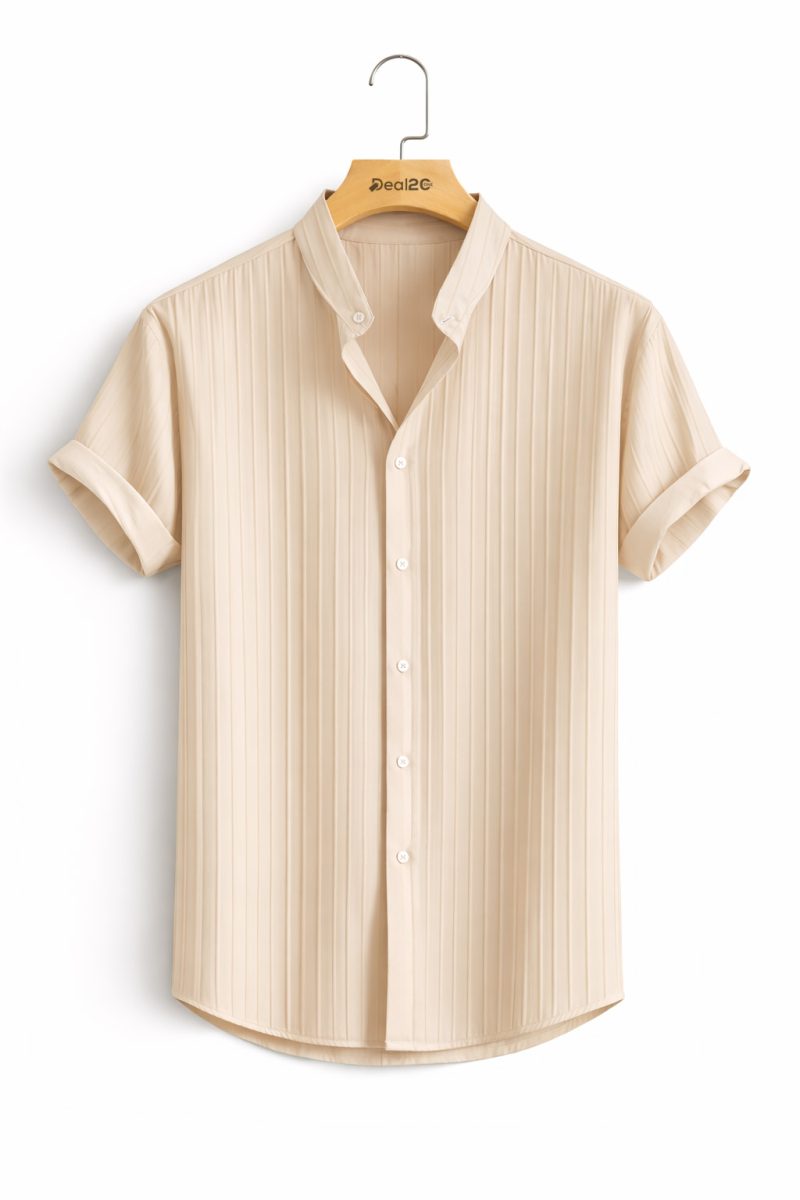 Fawn Casual Solid Color Short Sleeve Jacquard Shirt