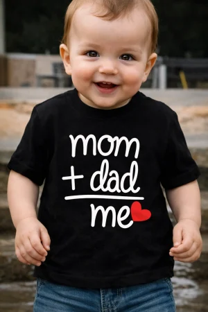 Mom Dad Love Printed Black T-Shirt For Boys