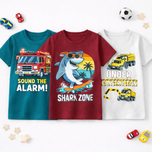 Pack of 3 Baby Shark Printed T-Shirts For Kids