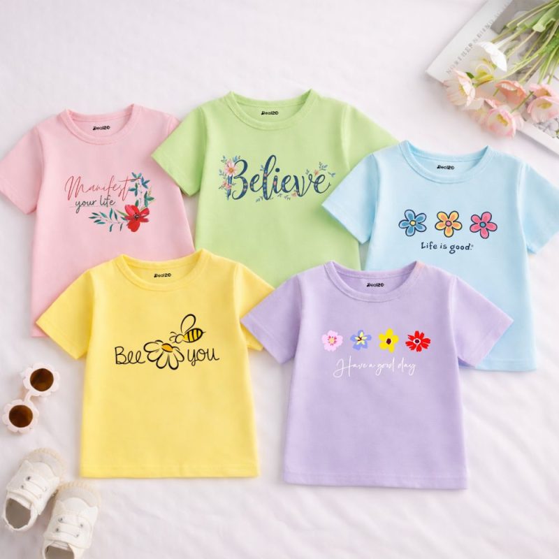 Pack of 5 Believe Bee Good Life Printed T-shirts for Girls
