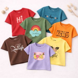 Pack of 7 Happy Kind Love Printed T-shirts for Girls