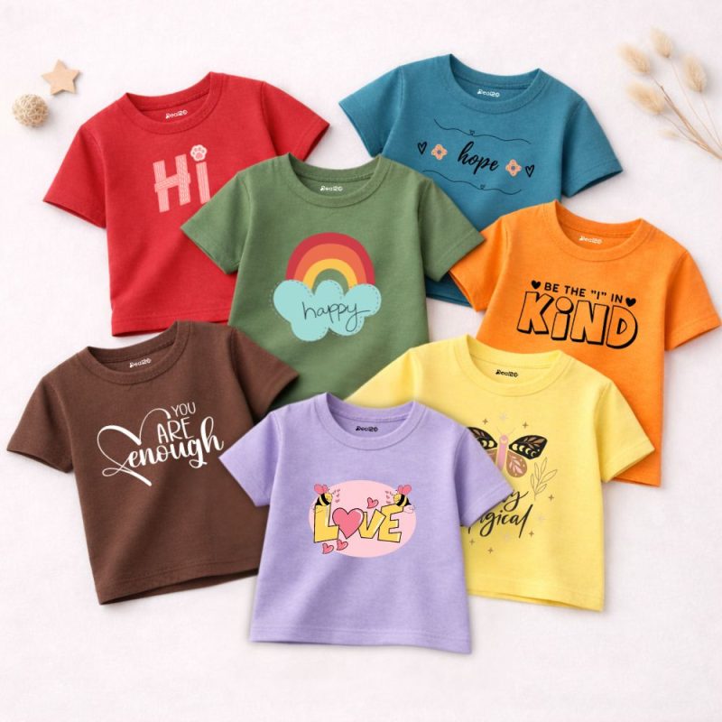 Pack of 7 Happy Kind Love Printed T-shirts for Girls