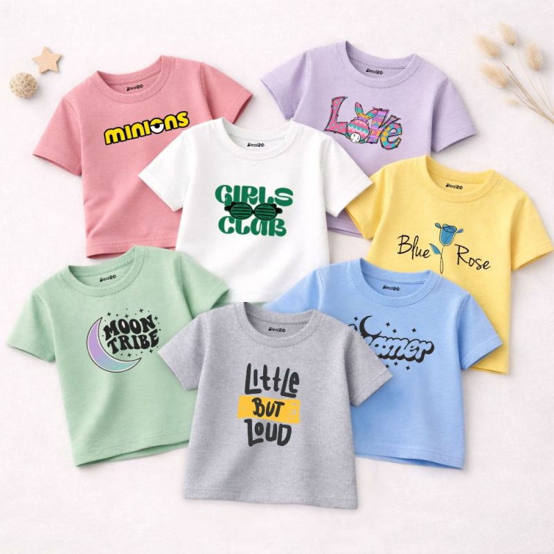 Pack of 7 Minions Moon Club Printed T-shirts for Girls