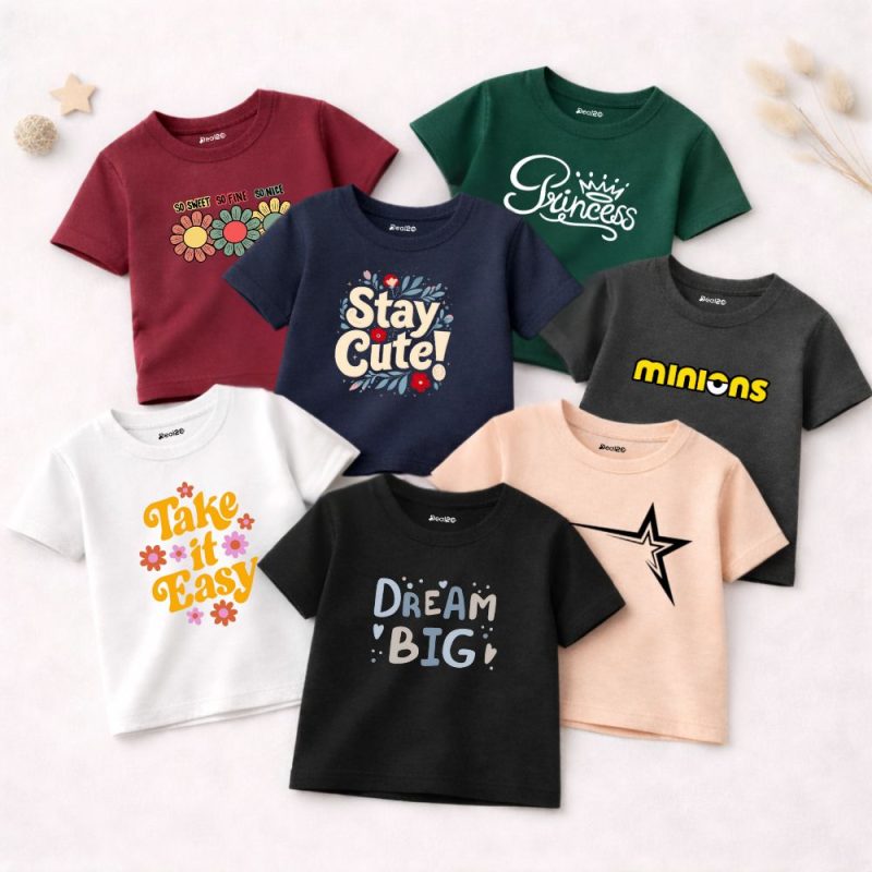 Pack of 7 Princess Stay Cute Printed T-shirts for Girls