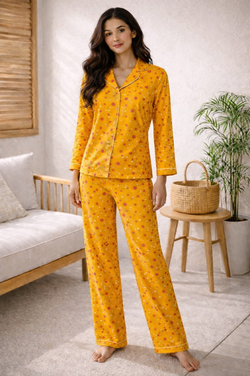Polka Dot Full Sleeve Nightwear Set for Womens