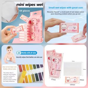 64 Pcs Cleaning Mini Wet Wipes