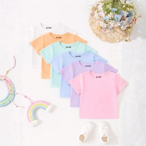 Bundle of 6 Soft Pastel Colorful Plain Basic Summer T-Shirts For Girls