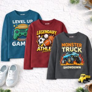 Pack of 3 Legendary Monster Game Printed Long Sleeve T-shirts For Tween Kids