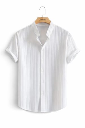 White Casual Solid Color Short Sleeve Jacquard Shirts