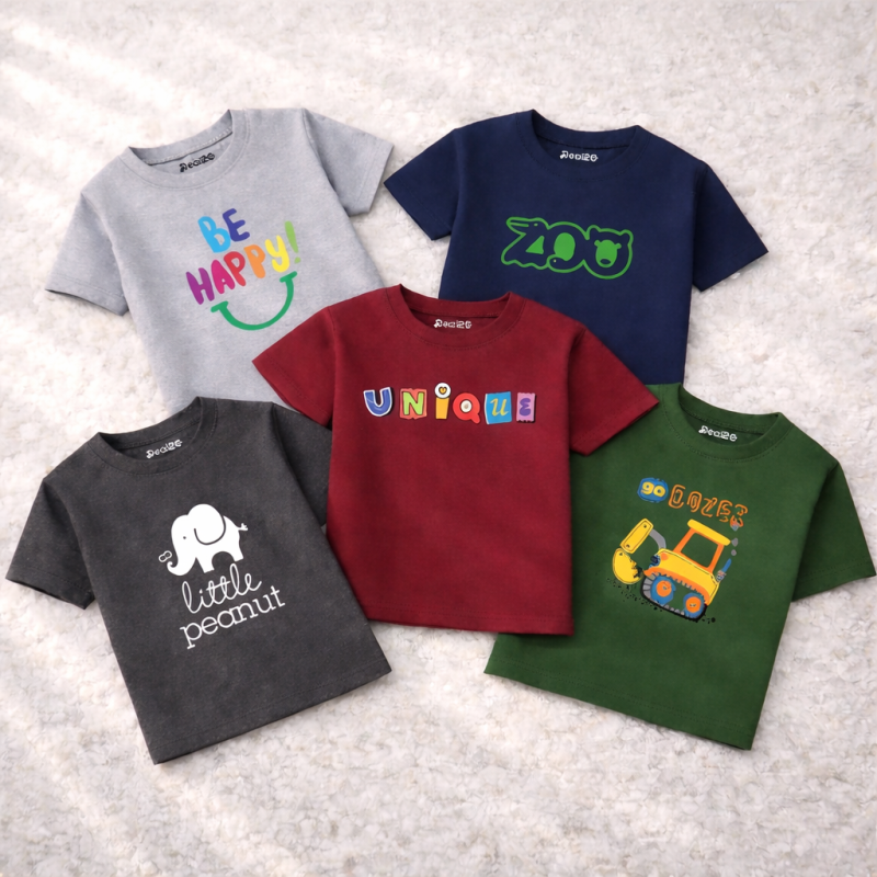 Pack of 5 Unique Peanut Dozer Printed T-Shirts For Boys