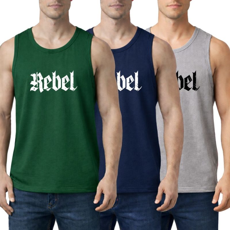 Pack of 3 Rebel Edge Printed Tank Tops For Mens