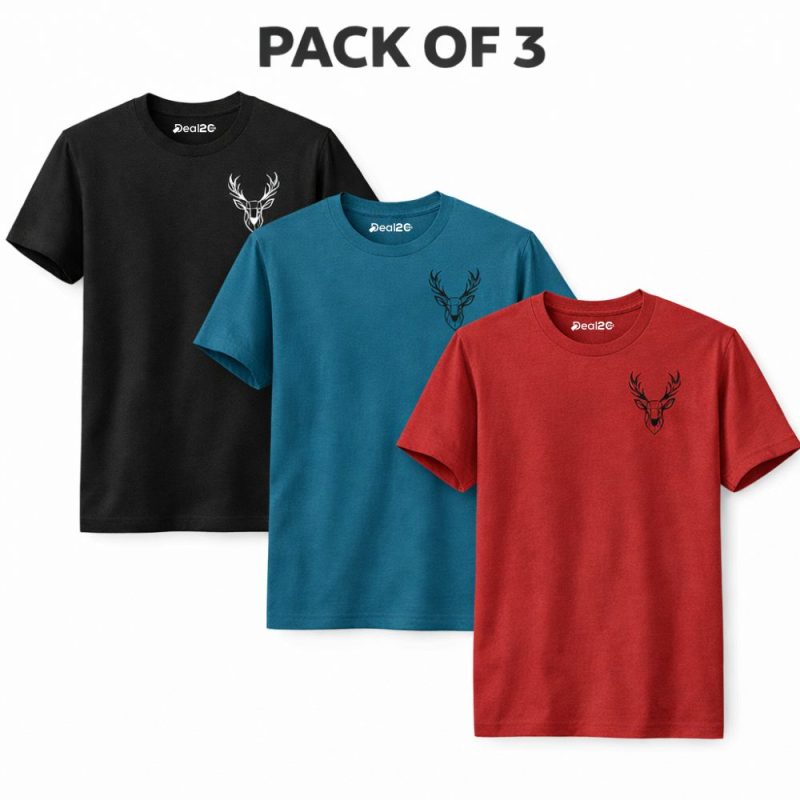 Pack Of 3 Markhor Mens Printed T-Shirts Pack Of 3 Markhor Mens Printed T-Shirts