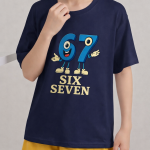 Six Seven Lightning Cartoon Printed Navy Blue T-Shirt For Kids