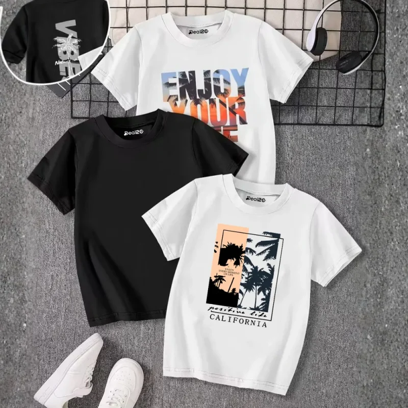 Pack of 3 Enjoy Your Vibe Printed T Shirts For Tween Kids