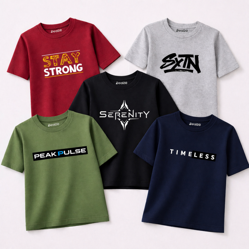 Pack of 5 Strong Peak Serenity Printed T Shirts For Tween Kids Pack of 5 Strong Peak Serenity Printed T Shirts For Tween Kids