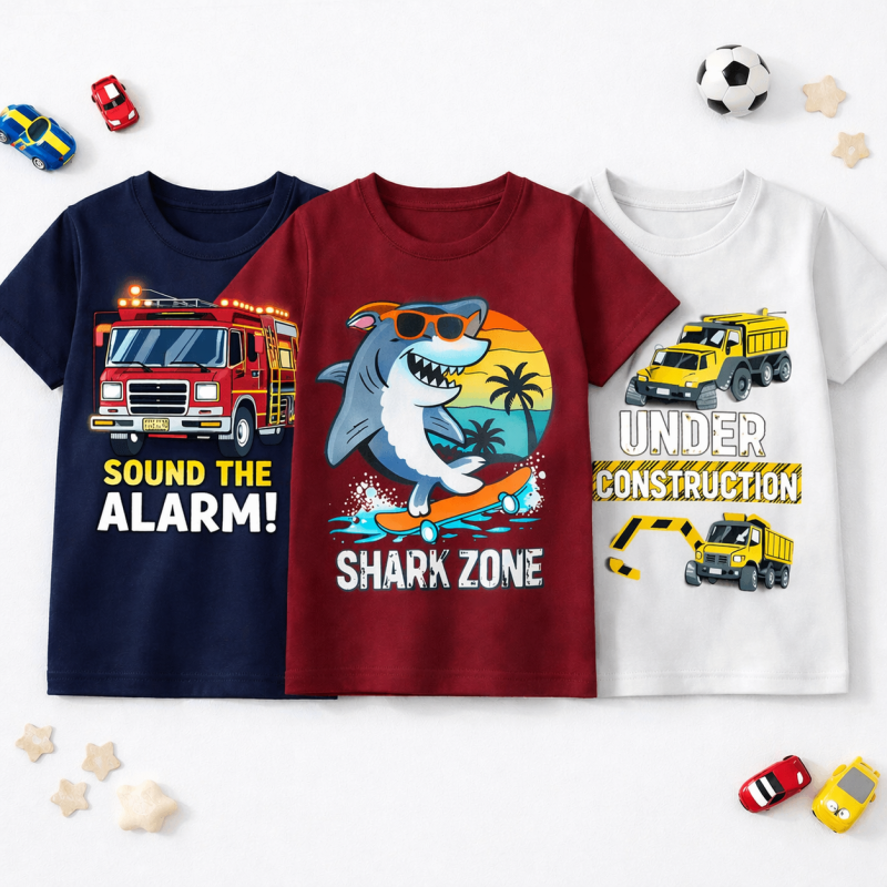 Pack of 3 Baby Shark Printed T-Shirts For Kids